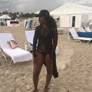 Black lace swim coverup